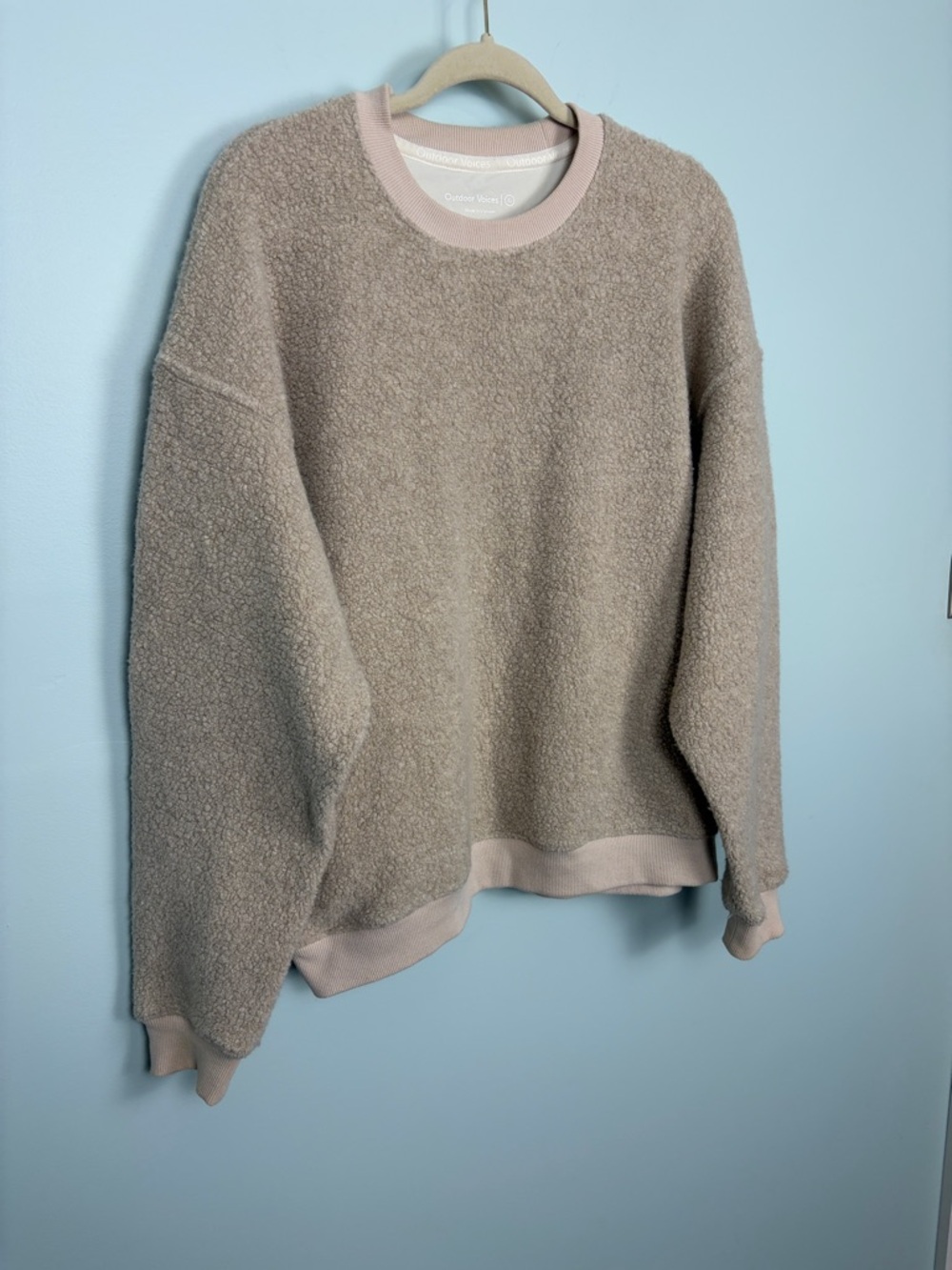 Outdoor Voices Mega Fleece Wool Blend Beige Crewneck Sweatshirt Women’s XL - Picture 3 of 9